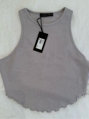 Mixology Brooklyn Karma Gemma Crop Top Grey Ribbed Halter Tank